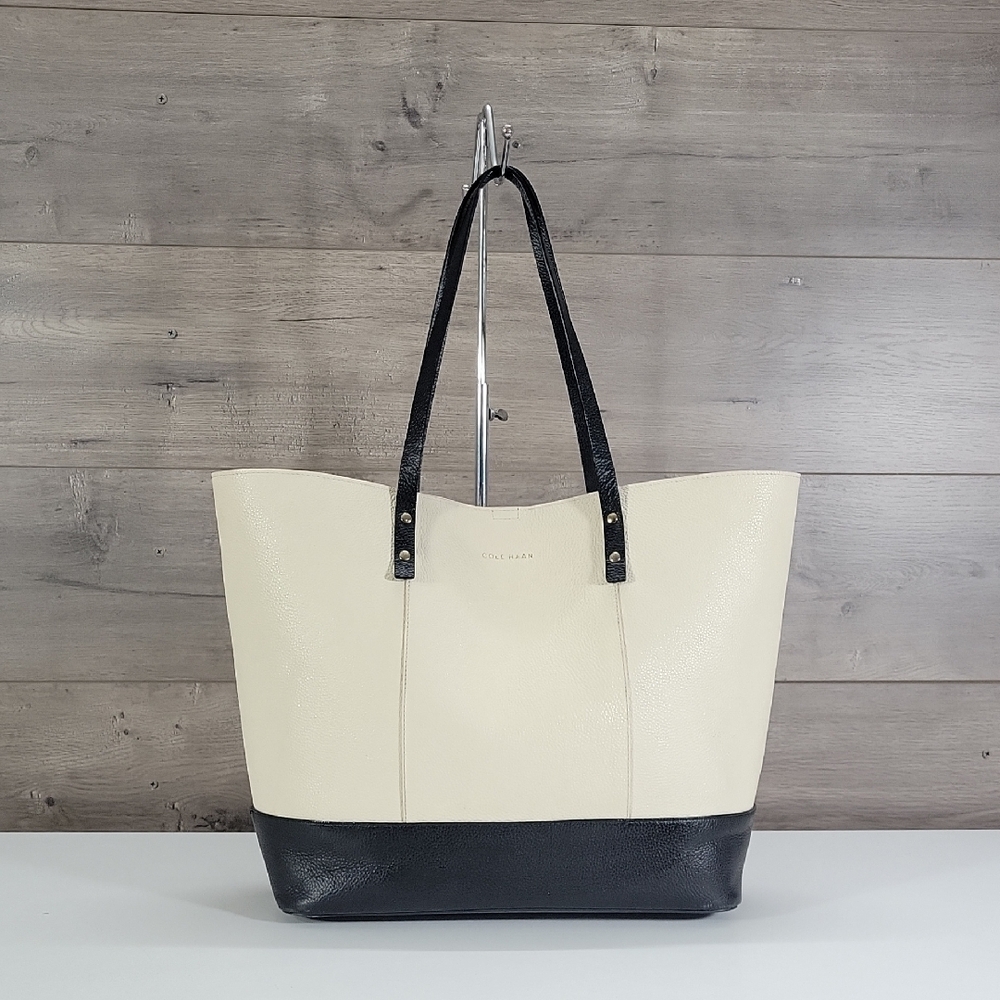 Cole Haan Off-White and Black Two-Tone Leather Tote